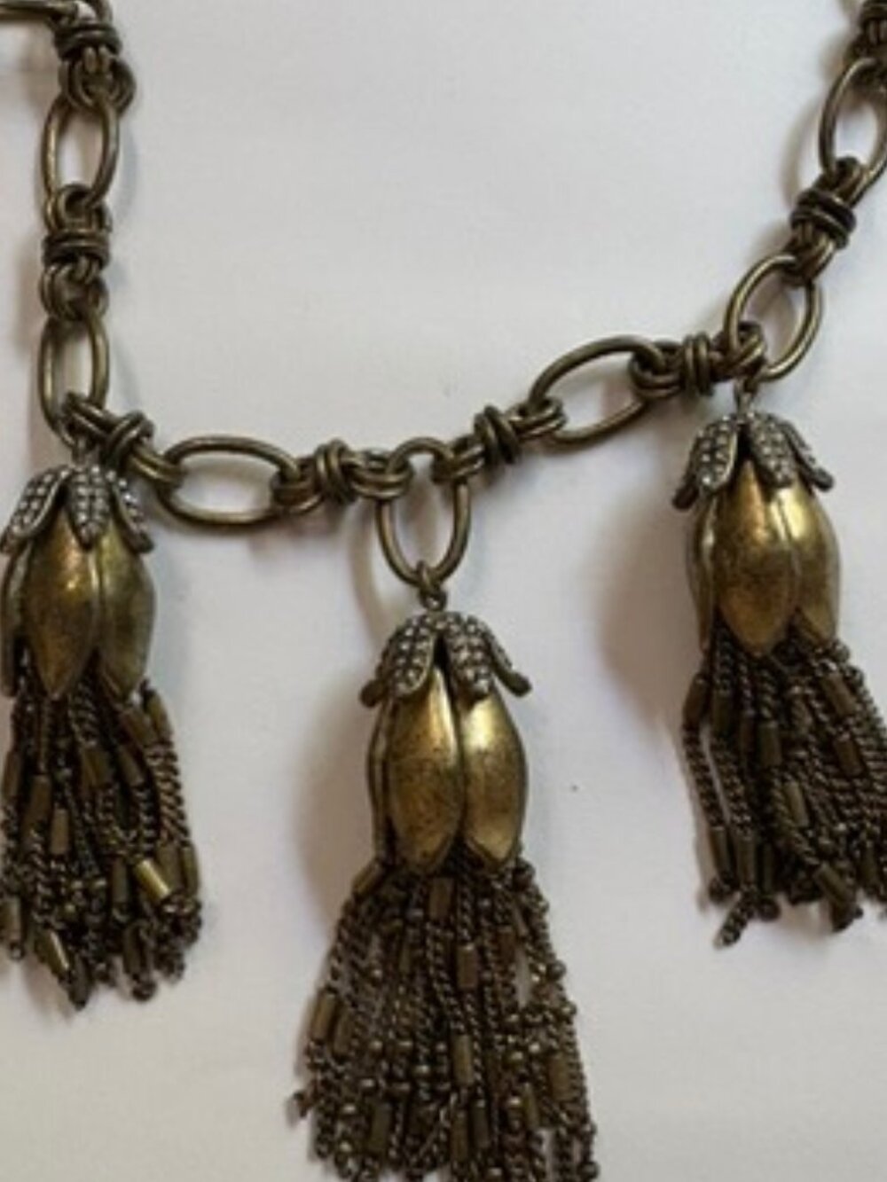 J Crew Three Tassels Crystal & Antique Gold Tone Statement Necklace - Picture 6 of 7